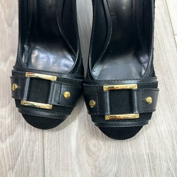 Tory Burch Meredith leather suede buckle wedges size 7 - Picture 4 of 8